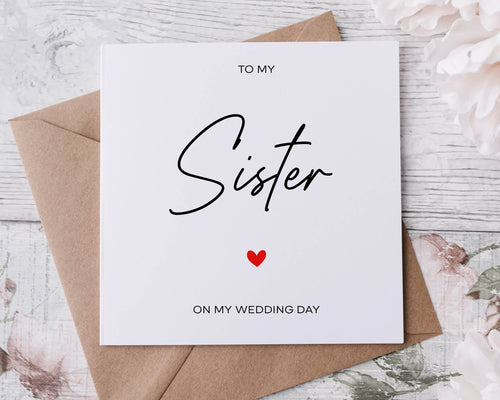 To My Sister On My Wedding Day Card, Thank You Card For Mother in Law, Bridesmaid, Flower Girl, Brother