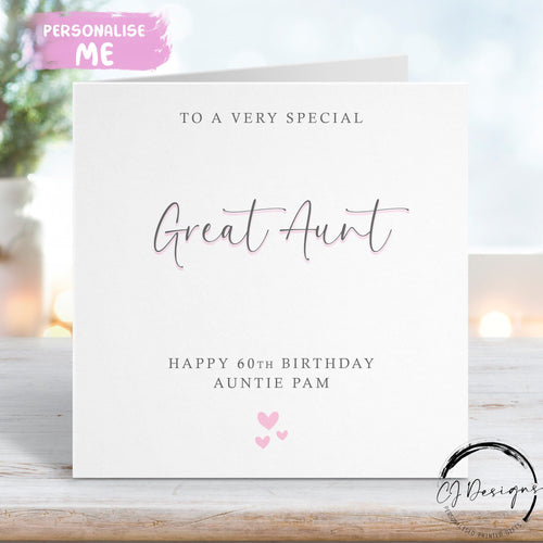Personalised Great Aunt birthday card