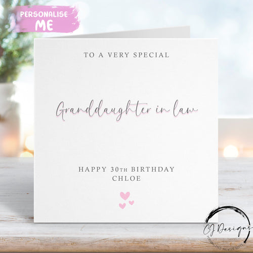 Personalised Granddaughter in law birthday card