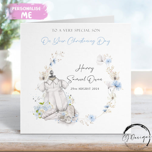 Personalised Son wreath Christening Card