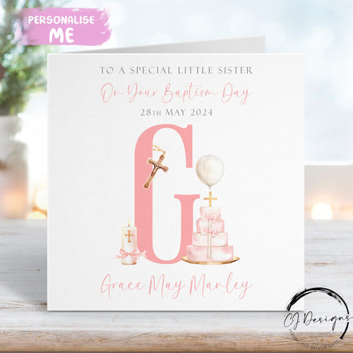 Personalised Little Sister Baptism Card