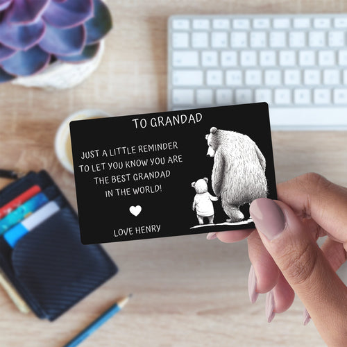 Personalised Grandad Bear Engraved Metal Wallet card for Fathers Day Twins or upto 4 Children Sentimental Keepsake Metal Wallet Card