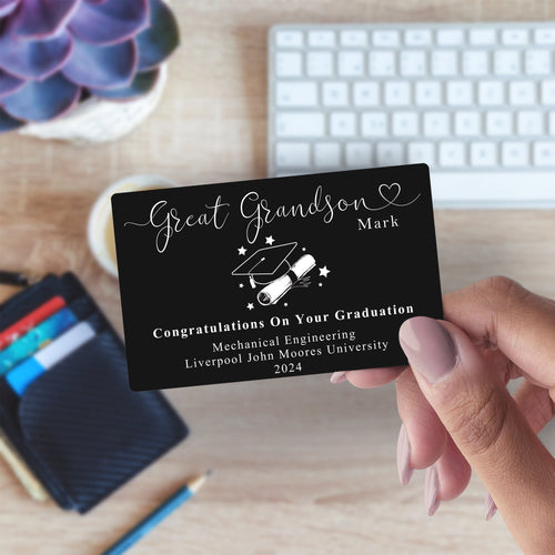 Personalised Great Grandson Engraved Graduation Gift Metal Wallet card Sentimental Keepsake - Graduation Gifts