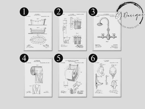 Vintage Patent Bathroom Prints | Wall Art | Toilet Print | Bathroom Deco | Home Deco | Sign | Patent print