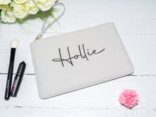 Load image into Gallery viewer, Personalised Makeup bag, Clutch bag, Name Acessory Pouch, Bridesmaid Proposal Gifts, Wedding Gift, Mother of the Bride Grey/Black/Pink/White

