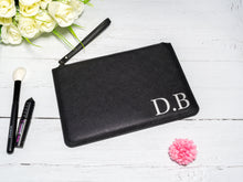 Load image into Gallery viewer, Personalised Makeup bag, Clutch bag, Initials Acessory Pouch, Bridesmaid Proposal Gifts, Wedding Gift, Mother of Bride Grey/Black/Pink/White
