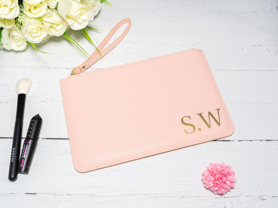 Personalised Makeup bag, Clutch bag, Initials Acessory Pouch, Bridesmaid Proposal Gifts, Wedding Gift, Mother of Bride Grey/Black/Pink/White