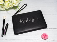Load image into Gallery viewer, Personalised Makeup bag, Clutch bag, Name Acessory Pouch, Bridesmaid Proposal Gifts, Wedding Gift, Mother of the Bride Grey/Black/Pink/White
