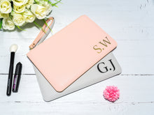 Load image into Gallery viewer, Personalised Makeup bag, Clutch bag, Initials Acessory Pouch, Bridesmaid Proposal Gifts, Wedding Gift, Mother of Bride Grey/Black/Pink/White
