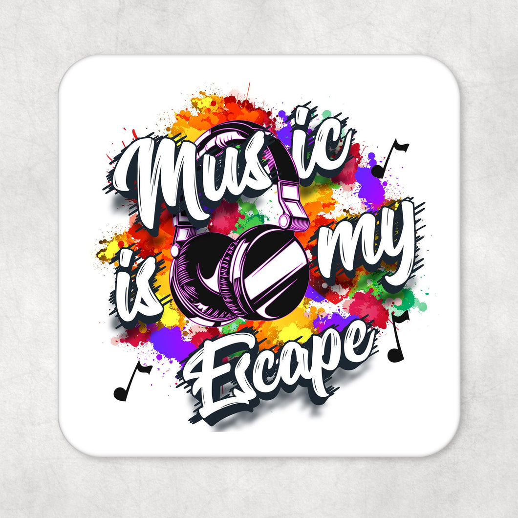 Music Lovers Drinks Coaster Music is my Escape with Pink Earphones