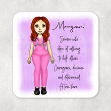 Load image into Gallery viewer, Personalised Name Drinks Coaster Doctor/Nurse/Carer True Hero with Red hair and Pink Scrubs
