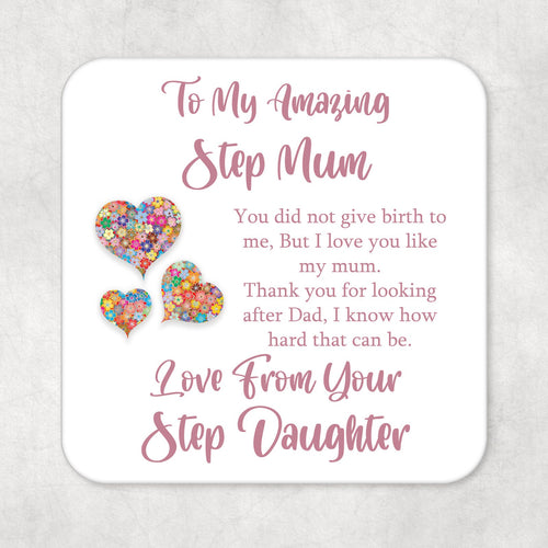 Step-Mum gift Drinks Coaster From Step- Daughter Thank you for looking after Dad