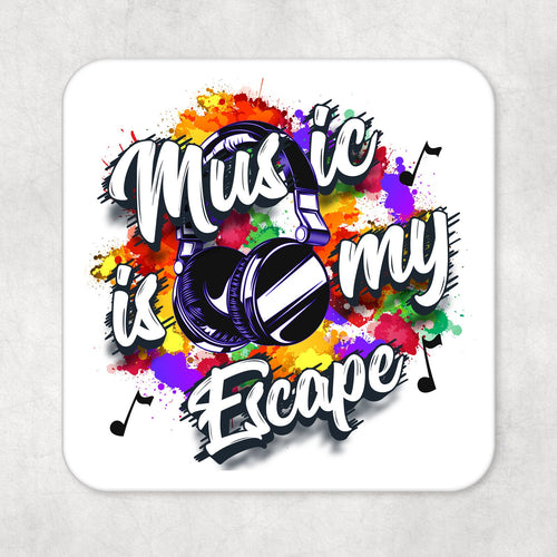 Music Lovers Drinks Coaster Music is my Escape with Blue Earphones