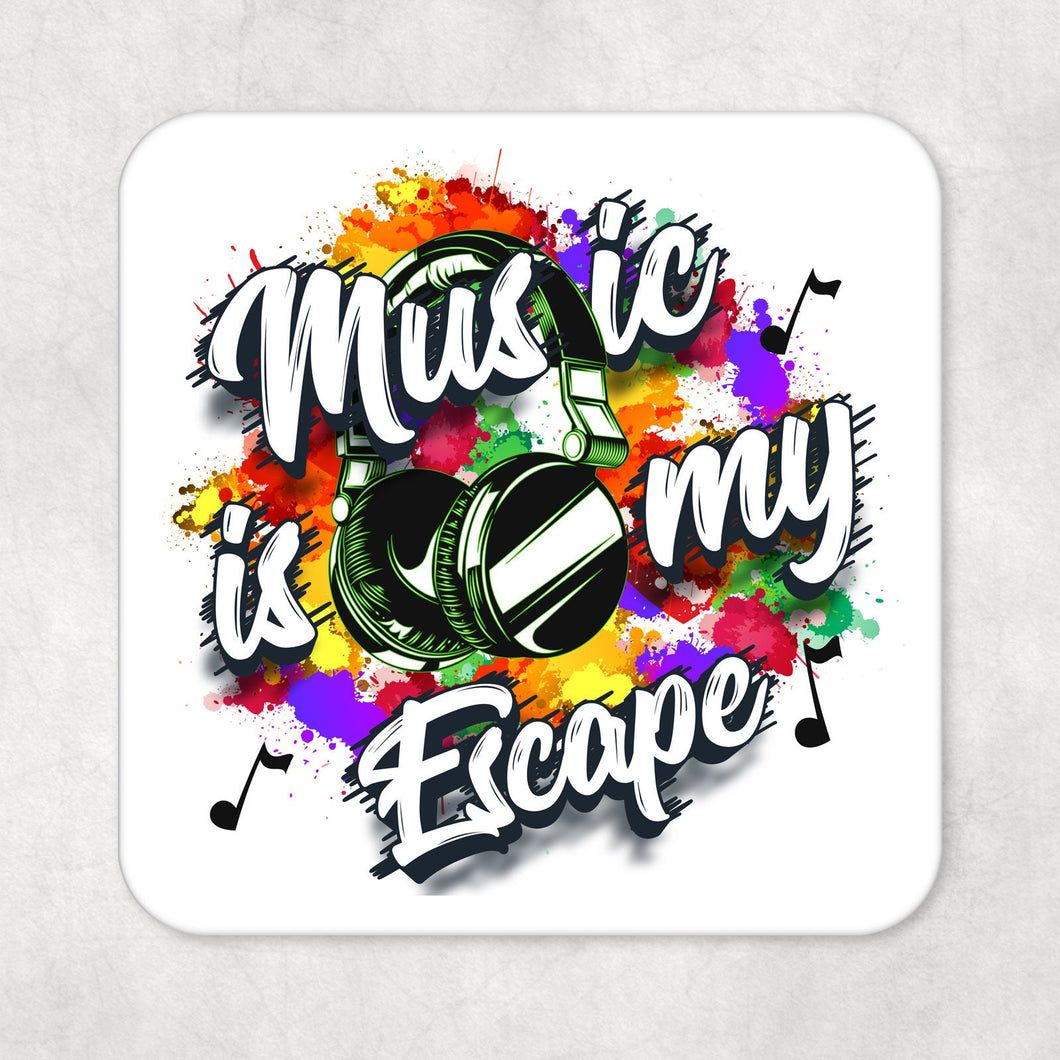 Music Lovers Drinks Coaster Music is my Escape with Green Earphones