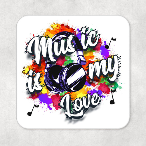 Music Lovers Drinks Coaster Music is my Love with Blue Earphones