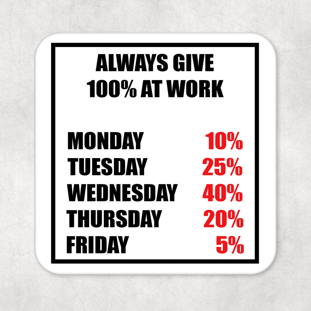 Funny Adult Humour Drinks Coaster  Always Give 100% at Work