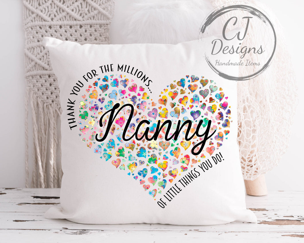 Nanny Heart Design Cushion - Thank You For All The Millions Of Little Things You Do White Super soft Home Decor