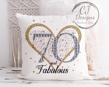 Load image into Gallery viewer, 50th Birthday Gift Milestone Cushion - 50 and Fabulous White Super soft Cushion Cover
