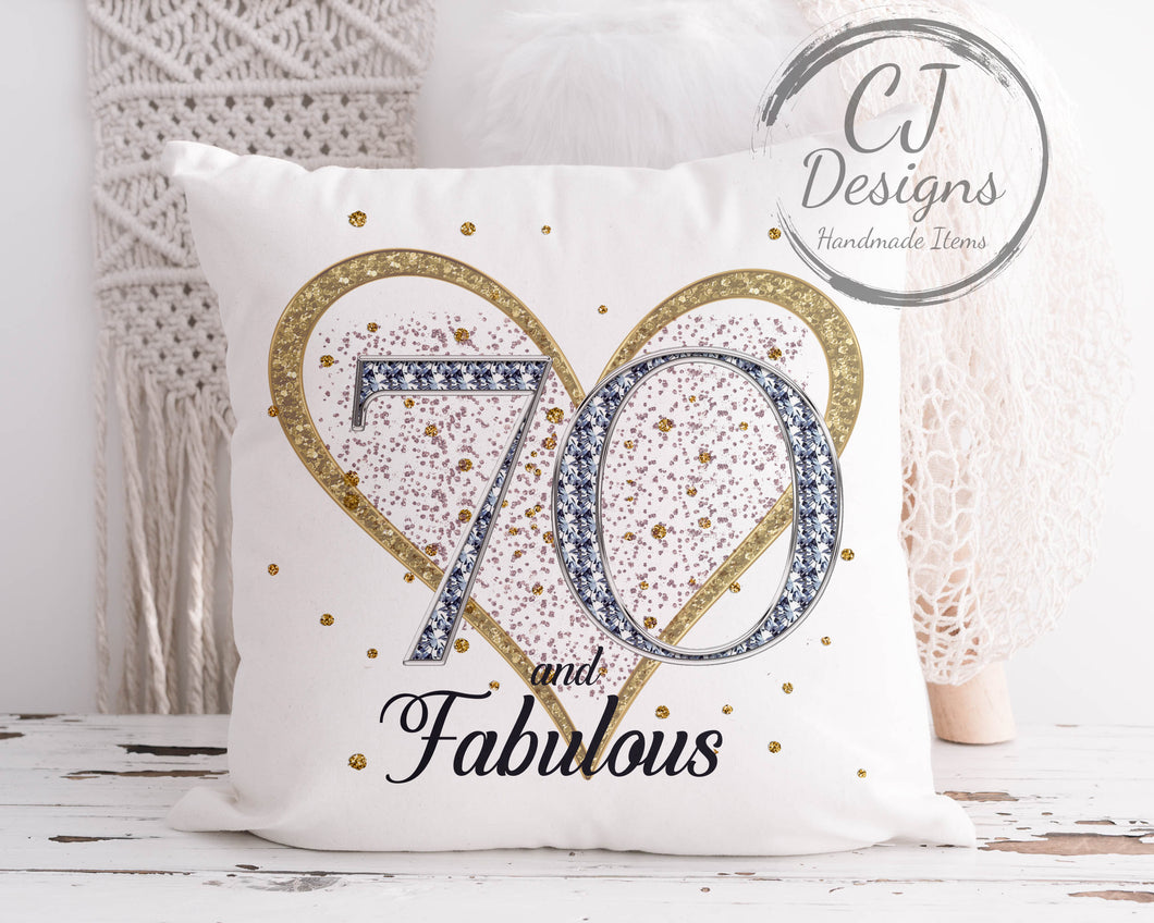 70th Birthday Gift Milestone Cushion - 70 and Fabulous White Super soft Cushion Cover