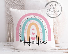 Load image into Gallery viewer, Personalised Rainbow Name Cushion White Super Soft Home Decor
