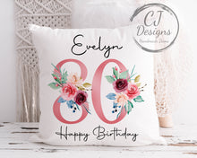 Load image into Gallery viewer, 60th Birthday Gift Milestone Cushion - Pink Floral Design White Super soft Cushion Cover
