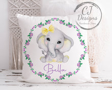 Load image into Gallery viewer, Girls or Boys Personalised Elephant Cushion Floral Design White Super soft Cushion Cover
