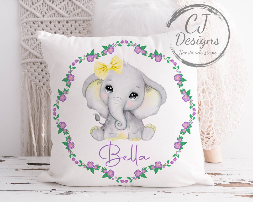 Personalised Elephant Cushion Floral Design White Super soft Cushion Cover
