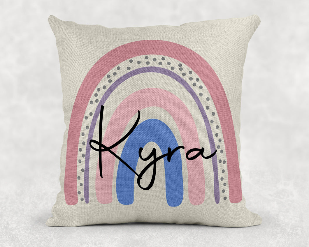 Personalised Rainbow Name Cushion Linen Style Home Decor