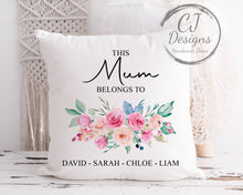 Load image into Gallery viewer, Personalised Mummy Cushion - Printed White Super Soft Gift- This Mummy Belongs To
