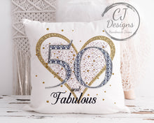Load image into Gallery viewer, 70th Birthday Gift Milestone Cushion - 70 and Fabulous White Super soft Cushion Cover
