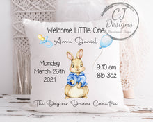 Load image into Gallery viewer, Personalised Rabbit New Baby Chistening Gift Keepsake White Super soft Cushion Cover Pink or Blue
