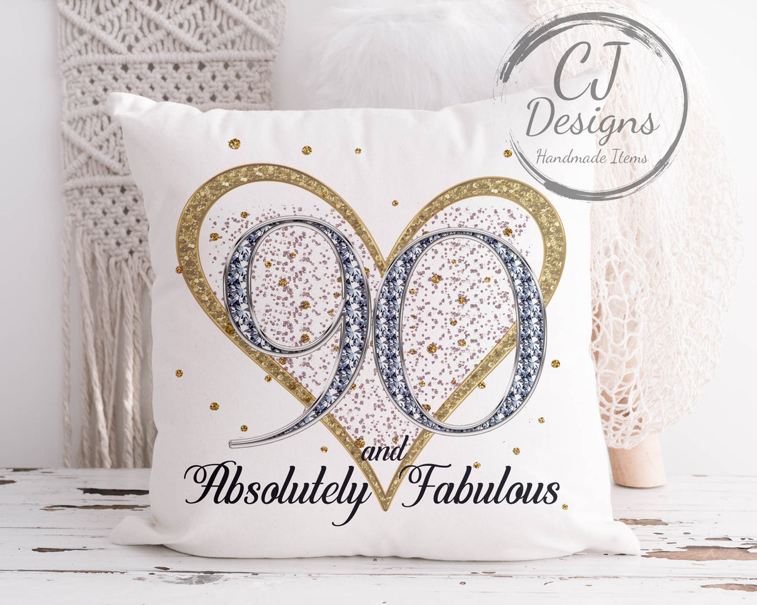 90th Birthday Gift Milestone Cushion - 80 And Absolutely Fabulous White Super soft Cushion Cover