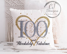 Load image into Gallery viewer, 100th Birthday Gift Milestone Cushion - 100 And Absolutely Fabulous White Super soft Cushion Cover
