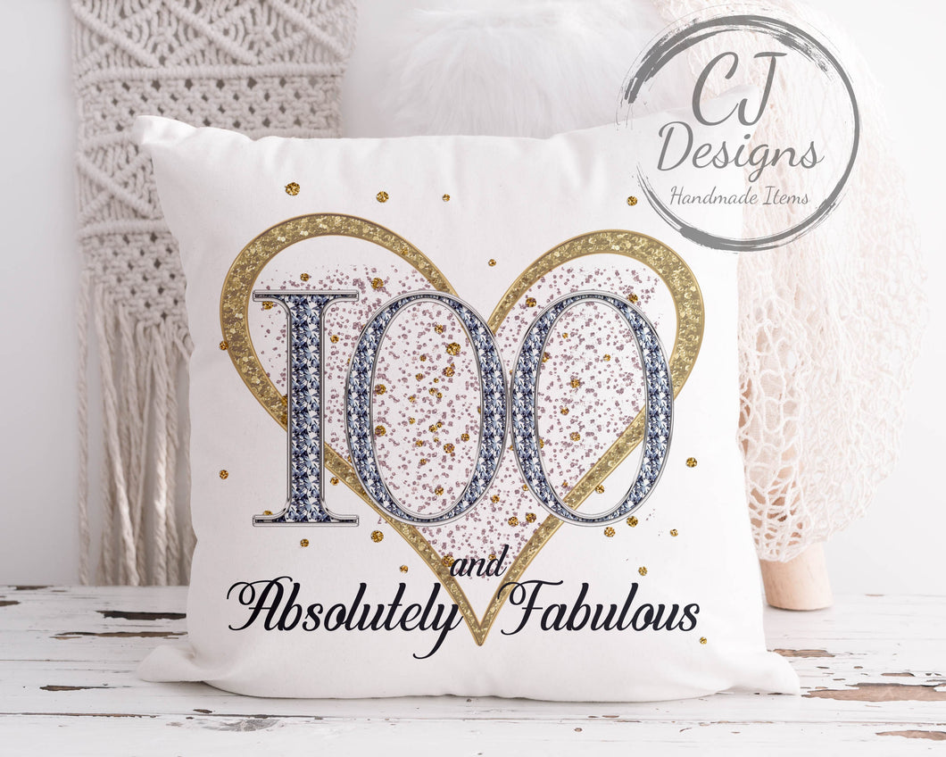100th Birthday Gift Milestone Cushion - 100 And Absolutely Fabulous White Super soft Cushion Cover