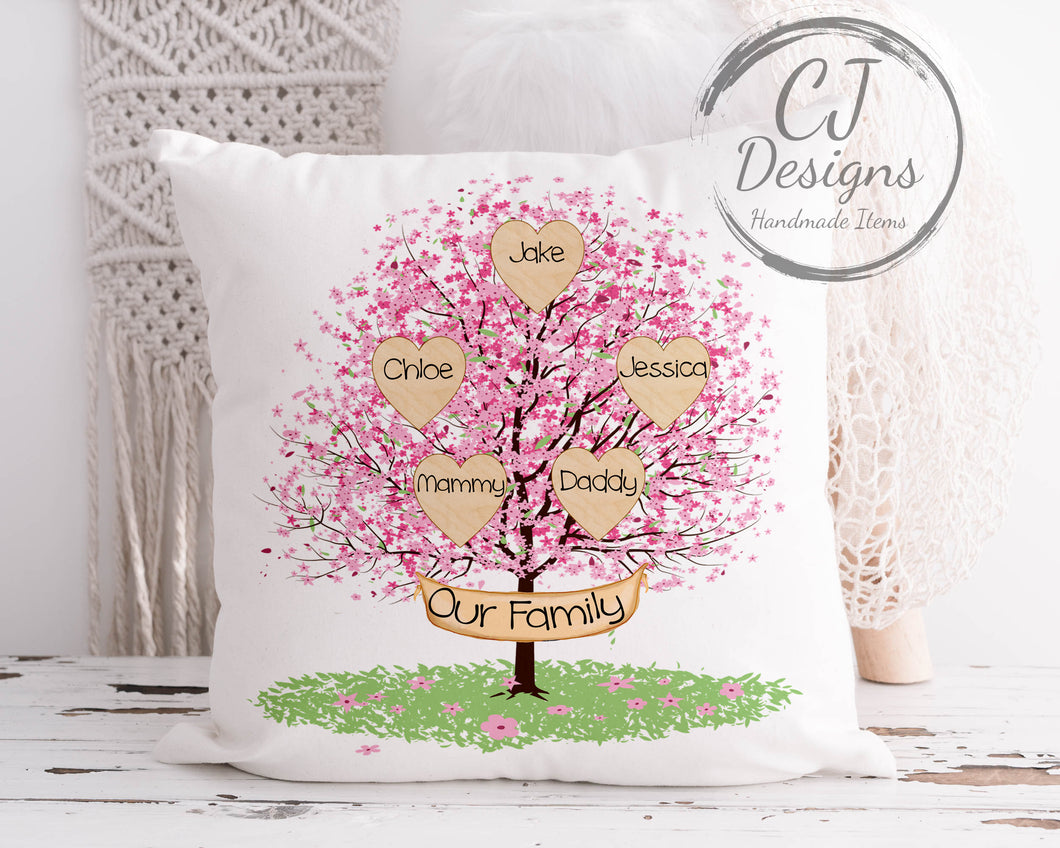 Personalised Family Tree Cushion - White Super soft Home Decor 2-10 family members available Cherry Blossom Tree