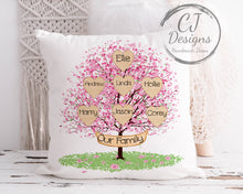 Load image into Gallery viewer, Personalised Family Tree Cushion - White Super soft Home Decor 2-10 family members available Cherry Blossom Tree

