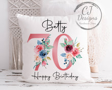 Load image into Gallery viewer, 60th Birthday Gift Milestone Cushion - Pink Floral Design White Super soft Cushion Cover
