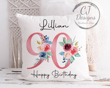 Load image into Gallery viewer, 90th Birthday Gift Milestone Cushion Keepsake - Pink Floral Design White Super Soft Cushion Cover
