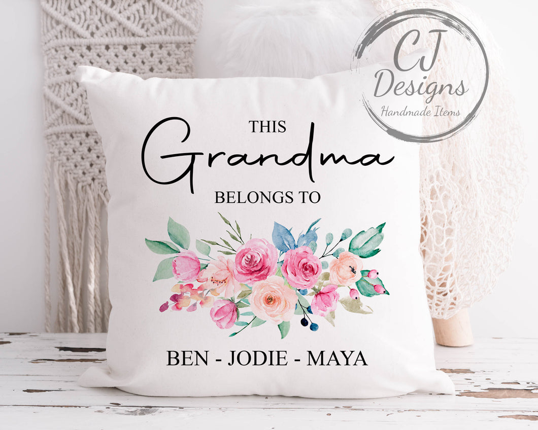 Personalised Grandma Cushion - Printed White Super Soft- This Grandma Belongs To