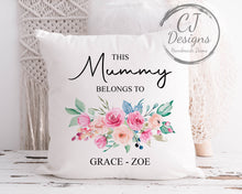 Load image into Gallery viewer, Personalised Mummy Cushion - Printed White Super Soft Gift- This Mummy Belongs To
