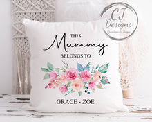 Load image into Gallery viewer, Personalised Mum Cushion - Printed White Super soft Gift- This Mum Belongs To
