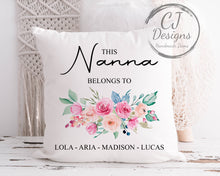 Load image into Gallery viewer, Personalised Nanny Cushion - Printed White Super Soft- This Nanny Belongs To

