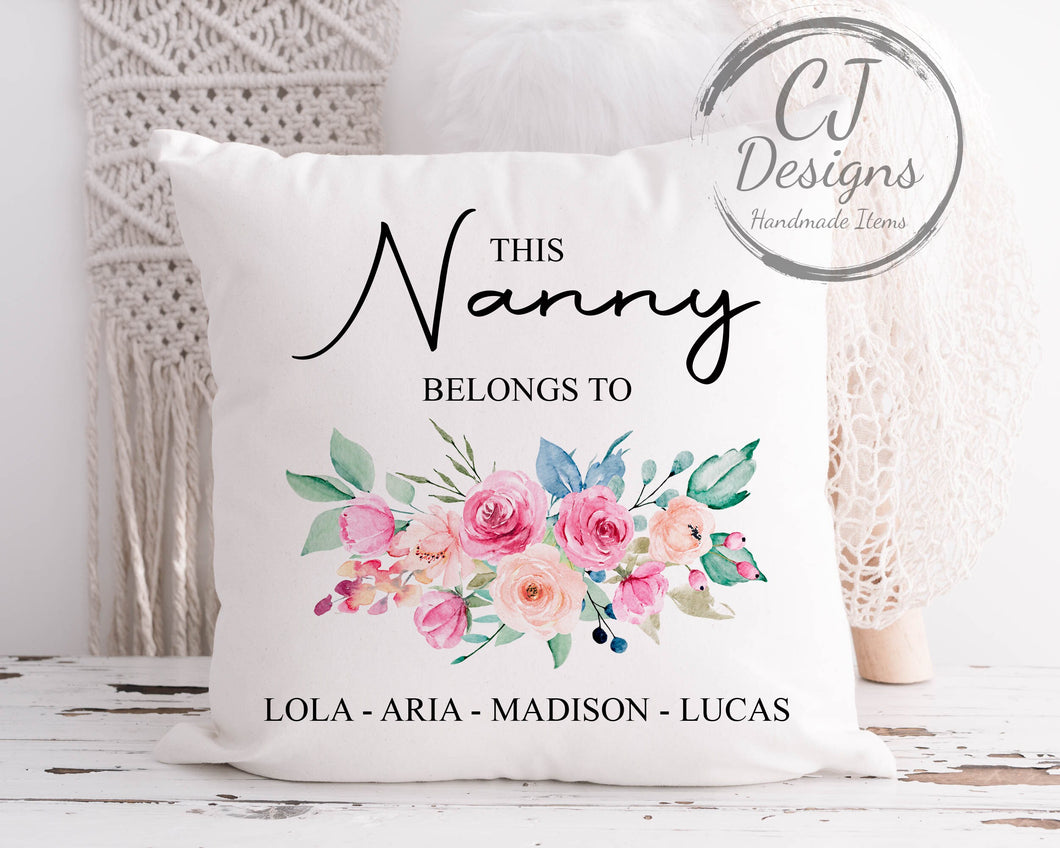 Personalised Nanny Cushion - Printed White Super Soft- This Nanny Belongs To