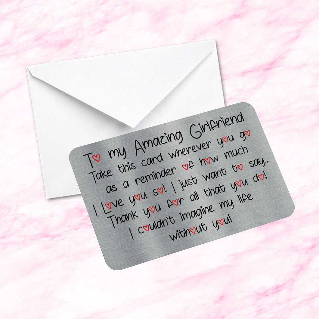 Sentimental Keepsake Metal Wallet Card To My Amazing Girlfriend Quote  Fiance Gift, Husband, Wife, Boyfriend Gifts