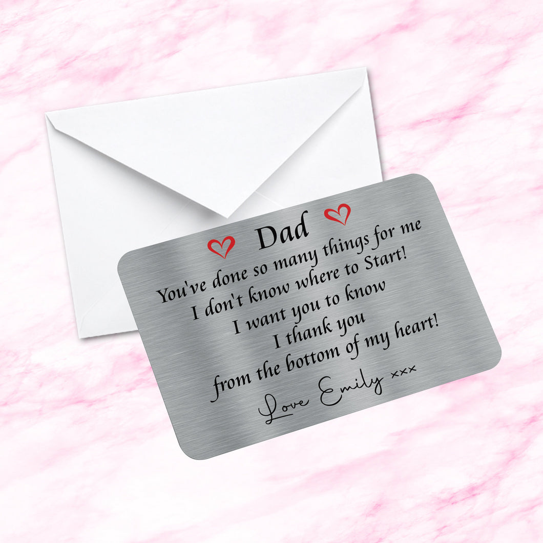 Personalised Dad Fathers Day Gift Sentimental Keepsake Metal Wallet Card Thank You Gifts
