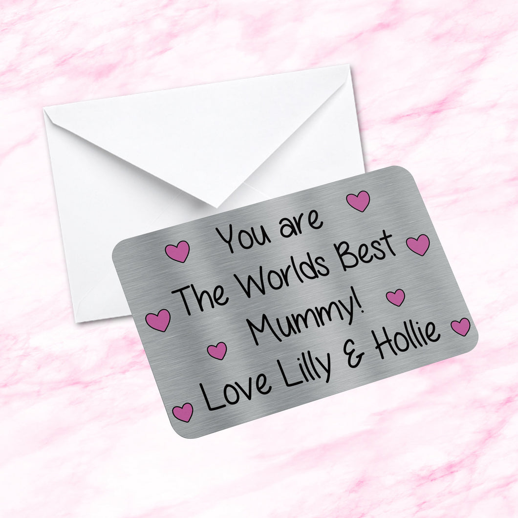 Personalised Worlds Best Mummy Mum I Love You Sentimental Keepsake Metal Wallet Card -  Gift