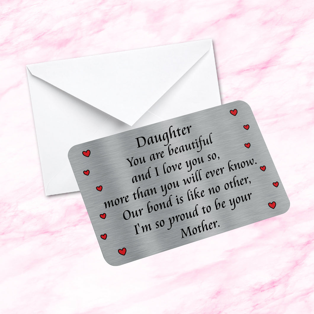 Mother & Daughter Sentimental Keepsake Metal Wallet/Purse Card Proud Mum Quote Gift for Her