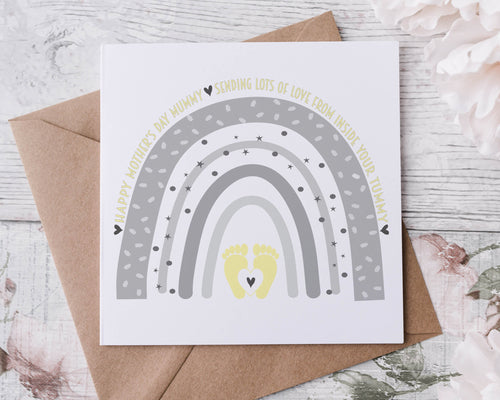Mothers Day Card for Mummy To Be, Happy Mothers Day From Your Tummy, Pink - Blue - Yellow Grey
