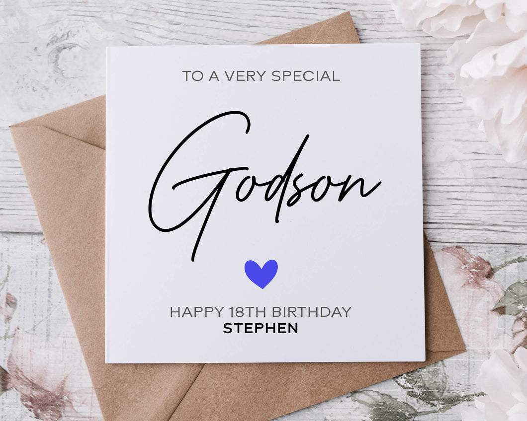 Personalised Godson Birthday Card, Special Relative, Happy Birthday, Age Card For Him 30th, 40th,50th, 60th, 70th, Any Age & Name Med/Lrg