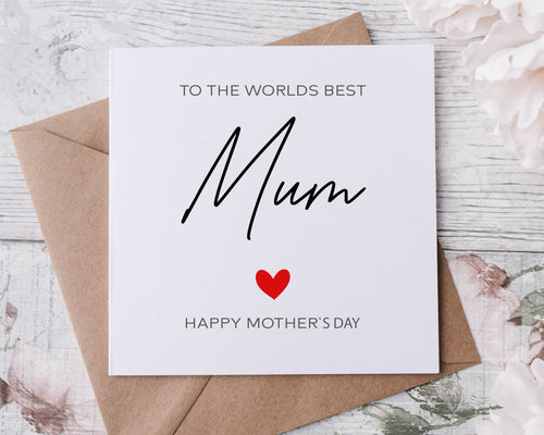 Worlds Best Mum Mothers Day Card, Mam, Mom, Mother, Mummy, Mommy